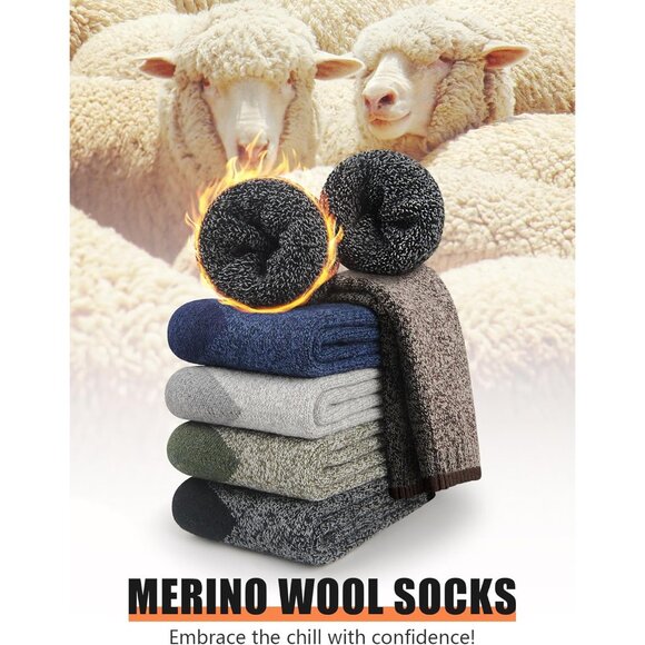5 Pairs Merino Wool Socks for Men, Thermal Wool Hiking Socks Supper Thick Winter - Picture 3 of 6